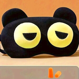 Women's Girls Cartoon Design Blackout Black and Yellow Eye Mask with earplugs